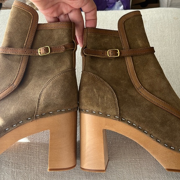 Swedish Hasbeens NWT Tan Suede Sophisticated Jodhpur Booties Clog Boot FUN!!! 🌈 - Picture 7 of 12